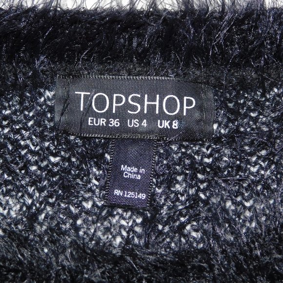 TOPSHOP Womens 4 Black White Snowflake Eyelash Furry Sweater - Picture 3 of 8